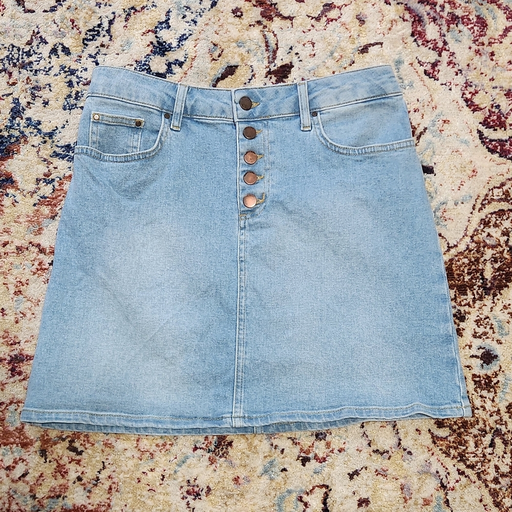 Boden Amelie Girlfriend A-Line Denim Mini Skirt Light Wash Size 6 Petite